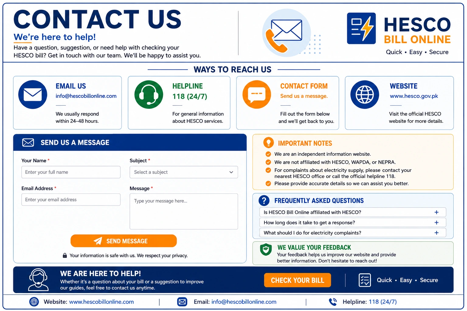 Contact HESCO Bill Online — get in touch with our team for questions and feedback
